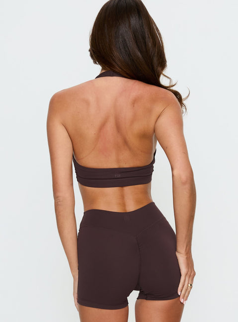 Lock In Active Halter Crop Top Brown