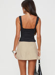 back view of model wearing Princess Polly Gigi Linen Blend Skort Beige Petite High Waisted Shorts 