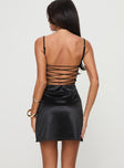 Mini dress Adjustable shoulder straps, low back with lace up detailing, slit at sides Slight stretch, fully lined