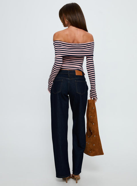 back view of model wearing Princess Polly Ellanor Low Rise Straight Leg Jeans Indigo Blue Low Rise Jeans 
