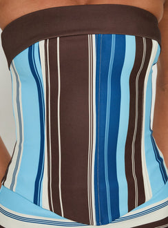 All The Way Strapless Corset Mini Dress Blue Stripe