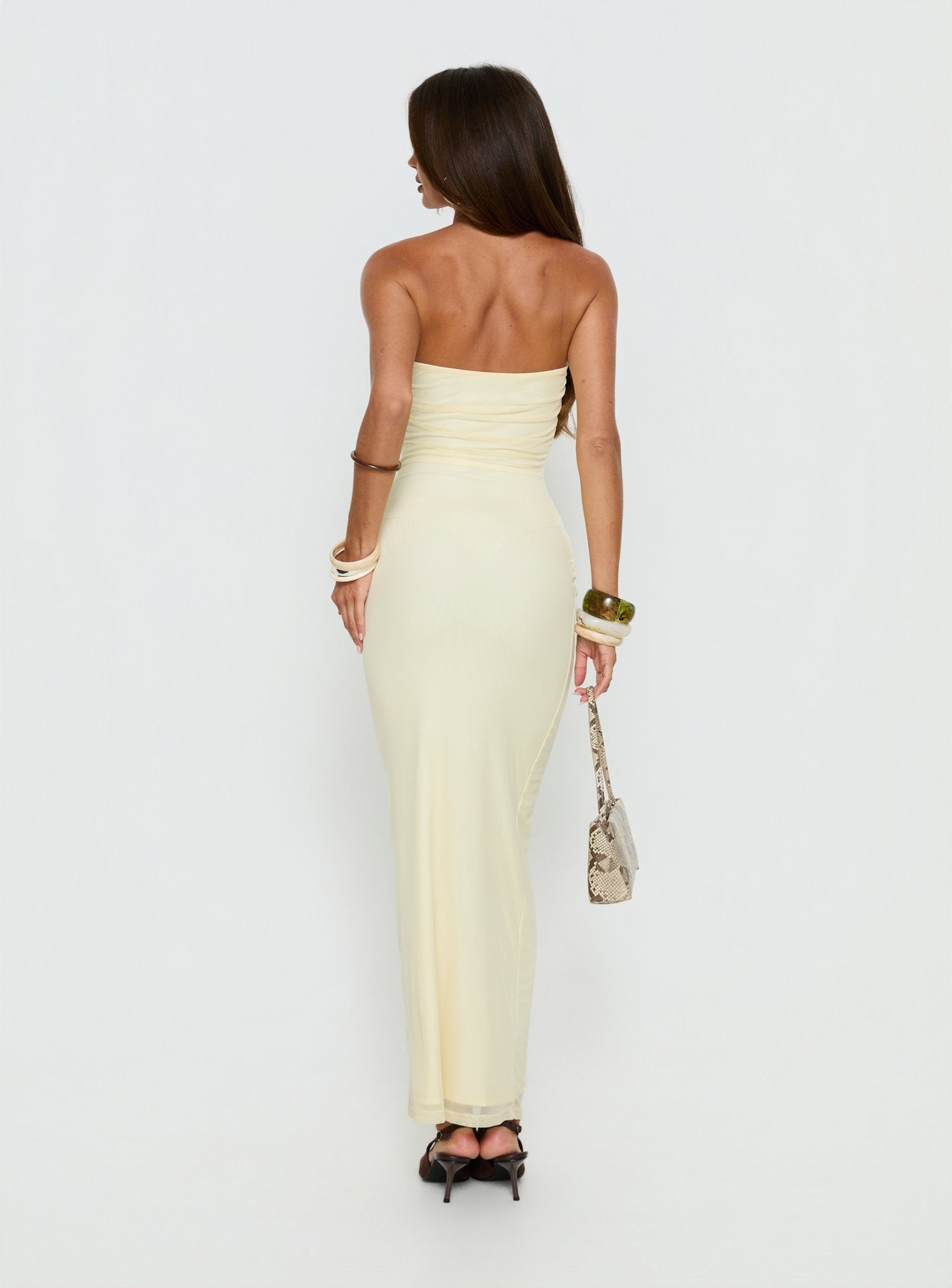 Senora Strapless Drape Maxi Dress Lemon | Princess Polly