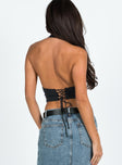 Top Fixed halter neck Lace up fastening at back Good stretch Unlined  