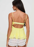 back view of model wearing Princess Polly Barbier Top Yellow Sleeveless Sweetheart 