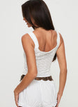 back view of model wearing Princess Polly Vinca Corset Top White Sleeveless Square Neck 