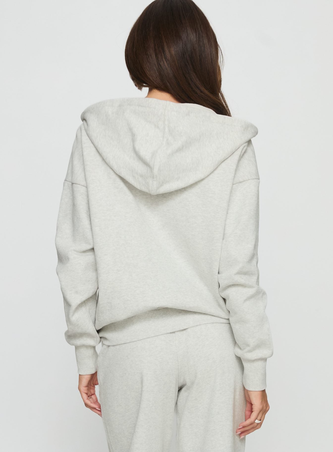 back view of model wearing Princess Polly All Day Oversized Hoodie Grey Marle cropped 