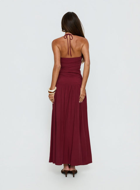 Marguerite Halter Maxi Dress Ruby Wine