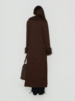Marriah Longline Faux Fur Trim Cardigan Chocolate