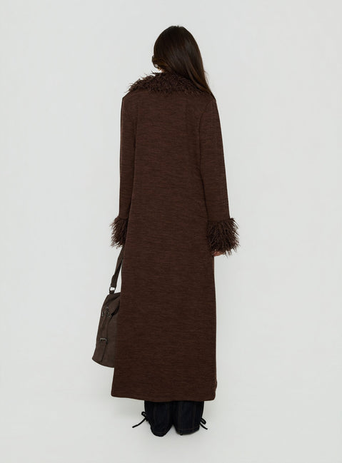 Marriah Longline Faux Fur Trim Cardigan Chocolate