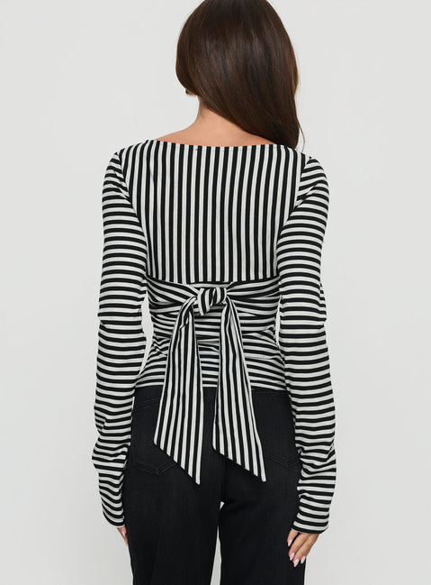 Madelon Long Sleeve Wrap Top Black / Grey Stripe