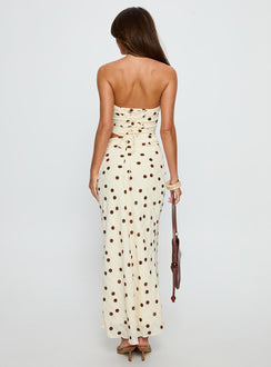 Jasira Strapless Drape Maxi Dress Cream Polka Dot