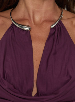 Arleth Halter Hardware Plunge Neck Top Plum