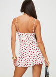 back view of model wearing Princess Polly Karena Mini Dress White / Red Floral Petite Plunger 