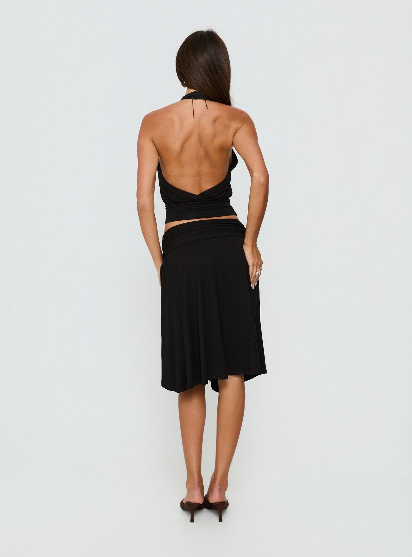 Soft Focus Tie Waist Midi Skirt | Black | Womens
