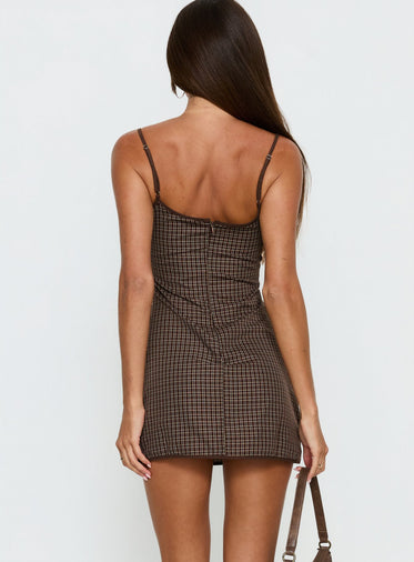 princess polly brown plaid dress Arianwyn Mini Dress | Brown Check | Womens
