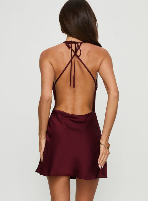 Rozalinda Halter Plunge Mini Dress Plum