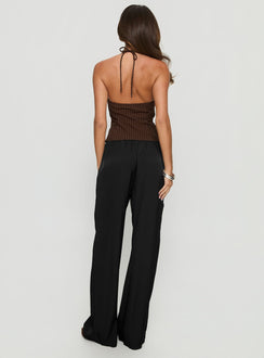 back view of model wearing Princess Polly Breina Satin Straight Leg Pants Black High Rise Pants 