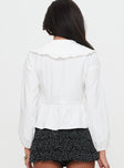 Floating Along Collared Long Sleeve Top White