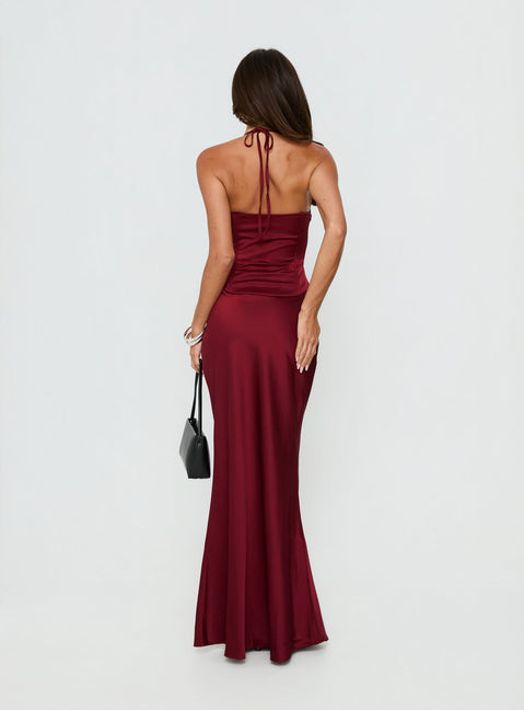 Devotedness Satin Corset Maxi Dress Deep Red | Princess Polly Devotedness Satin Corset Maxi Dress Deep Red | Princess Polly