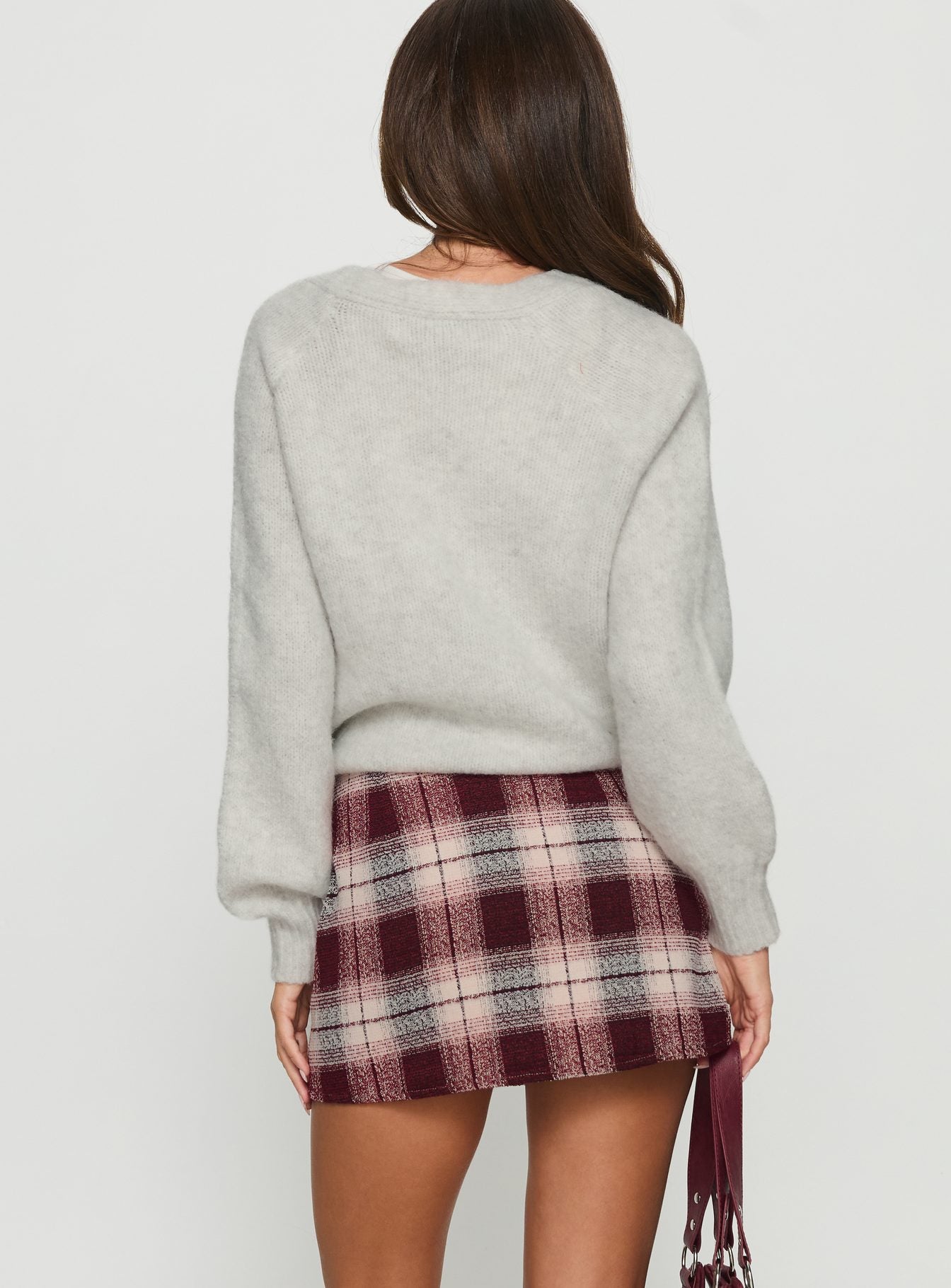 back view of model wearing Princess Polly Charmers Mini Skirt Red Check Mini Skirts 