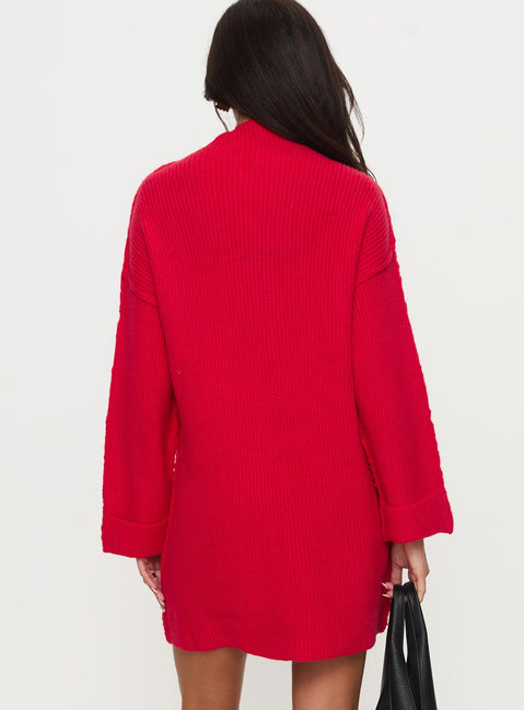 Weslie Long Sleeve Knit Mini Dress Red Weslie Long Sleeve Knit Mini Dress Red