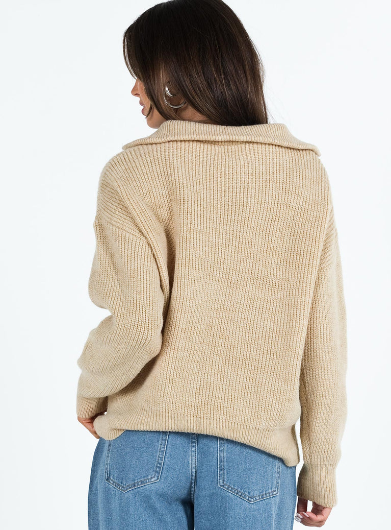 Ferry Zip Front Sweater Beige