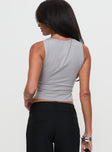 back view of model wearing Princess Polly Bleeker High Neck Top Grey Sleeveless Crew Neck 