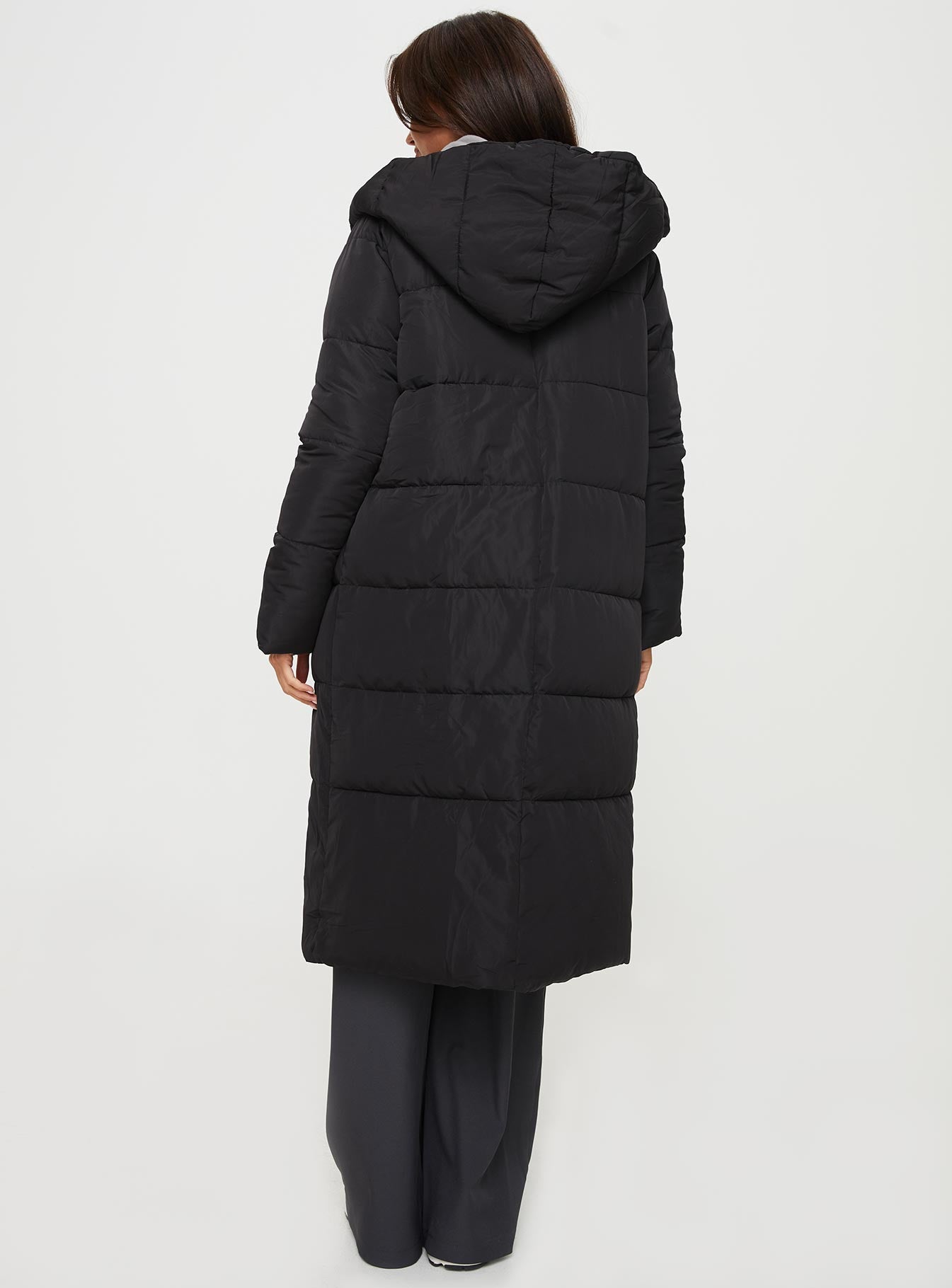 Black longline hot sale hooded puffer coat