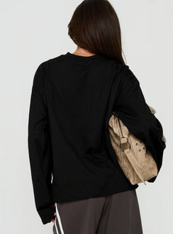 Settle Down Long Sleeve V Neck Top Black