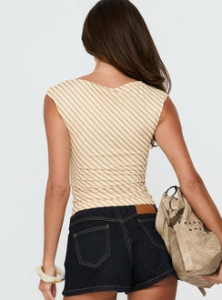 Elevara Boat Neck Top Yellow / Red Stripe