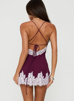Call My Lover Lace Slip Mini Dress Berry / Lilac