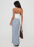 back view of model wearing Princess Polly Rotelle Maxi Skirt Blue Floral Maxi 