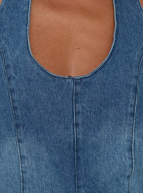 Ardenia Hatler Denim Playsuit Mid Blue Wash