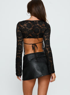 back view of model wearing Princess Polly Sonic Sound Faux Leather Cargo Mini Skirt Black Mini Skirts 