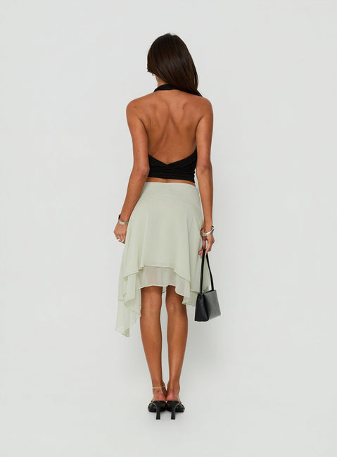 Ophella Tie Waist Chiffon Midi Skirt Sage