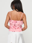 Pink floral top Adjustable shoulder straps, scooped neckline