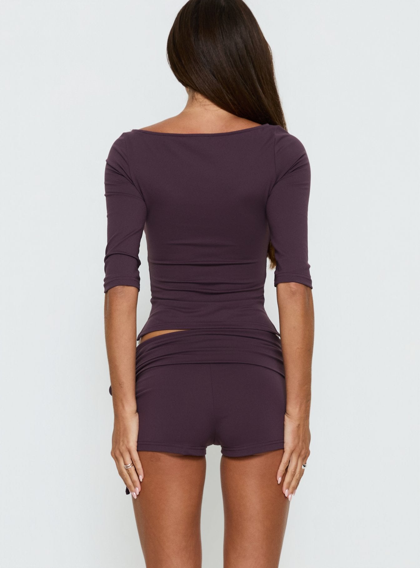 Daily Define Ruched Tie Side Micro Shorts Aubergine