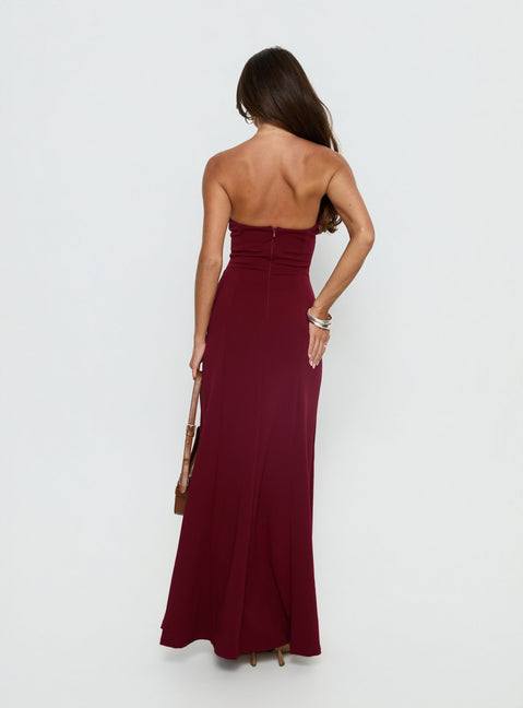 Diamanti Strapless High Slit Maxi Dress | Burgundy | Womens