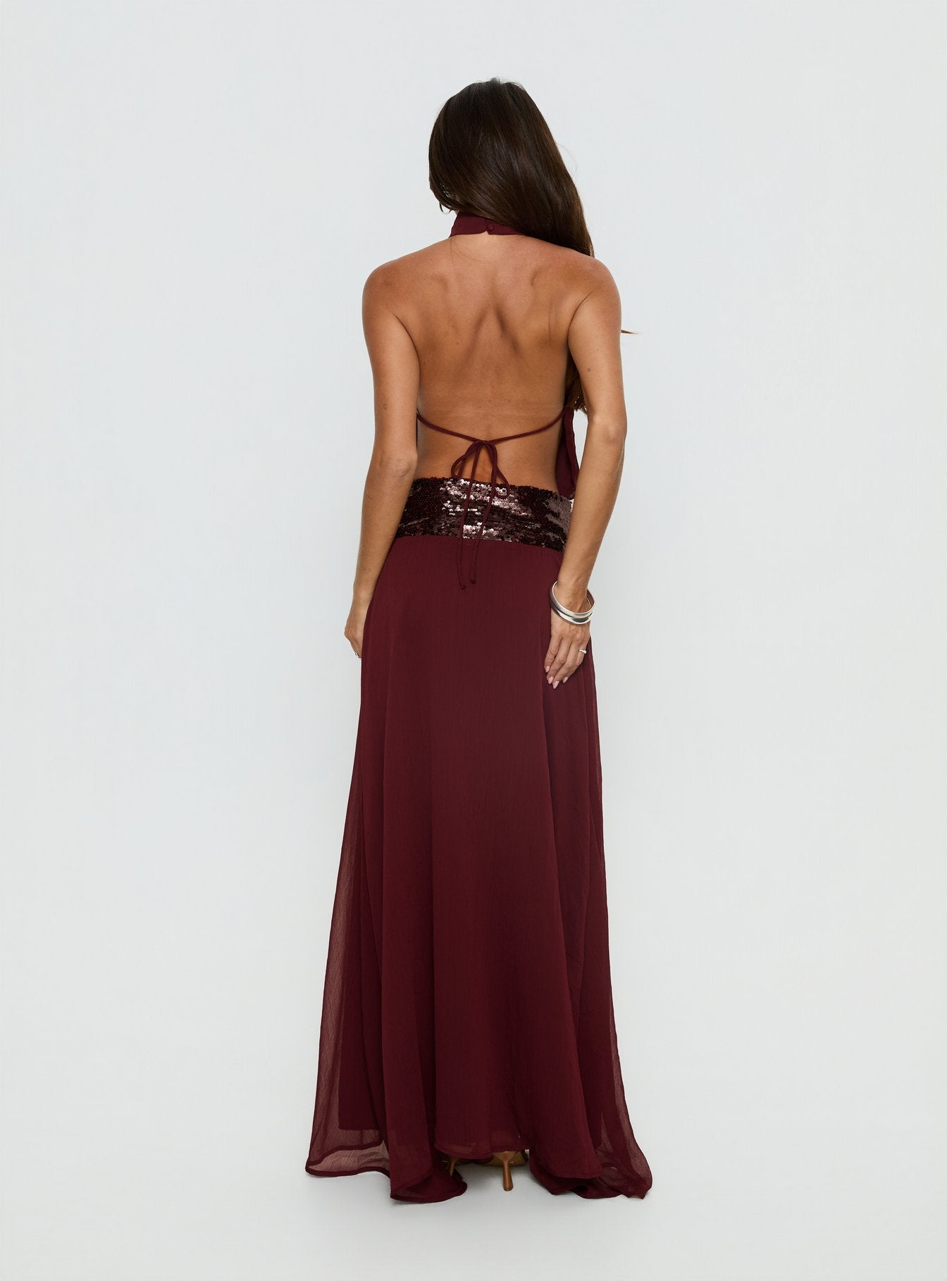 Darwinn Drop Waist Sequin Detail Maxi Dress | Burgundy | Womens | Princess Polly Lower Impact Darwinn Drop Waist Sequin Detail Maxi Dress | Burgundy | Womens | Princess Polly Lower Impact