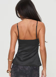 Camisole top Silky material, adjustable straps, lace trim detail, split hem, invisible zip fastening Non-stretch material, lined bust