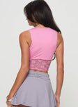 Lace crop top Deep v-neckline, tie fastening at bust Good stretch, lined bust