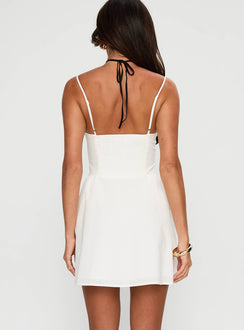 back view of model wearing Princess Polly Toulouse Mini Dress White Scoop Neck 