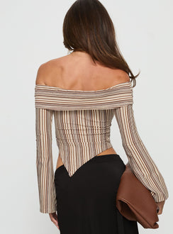 Newbery Off Shoulder Asymmetrical Long Sleeve Top Stripe