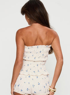 Warm Welcome Strapless Top Blue Floral Sleeveless straight 