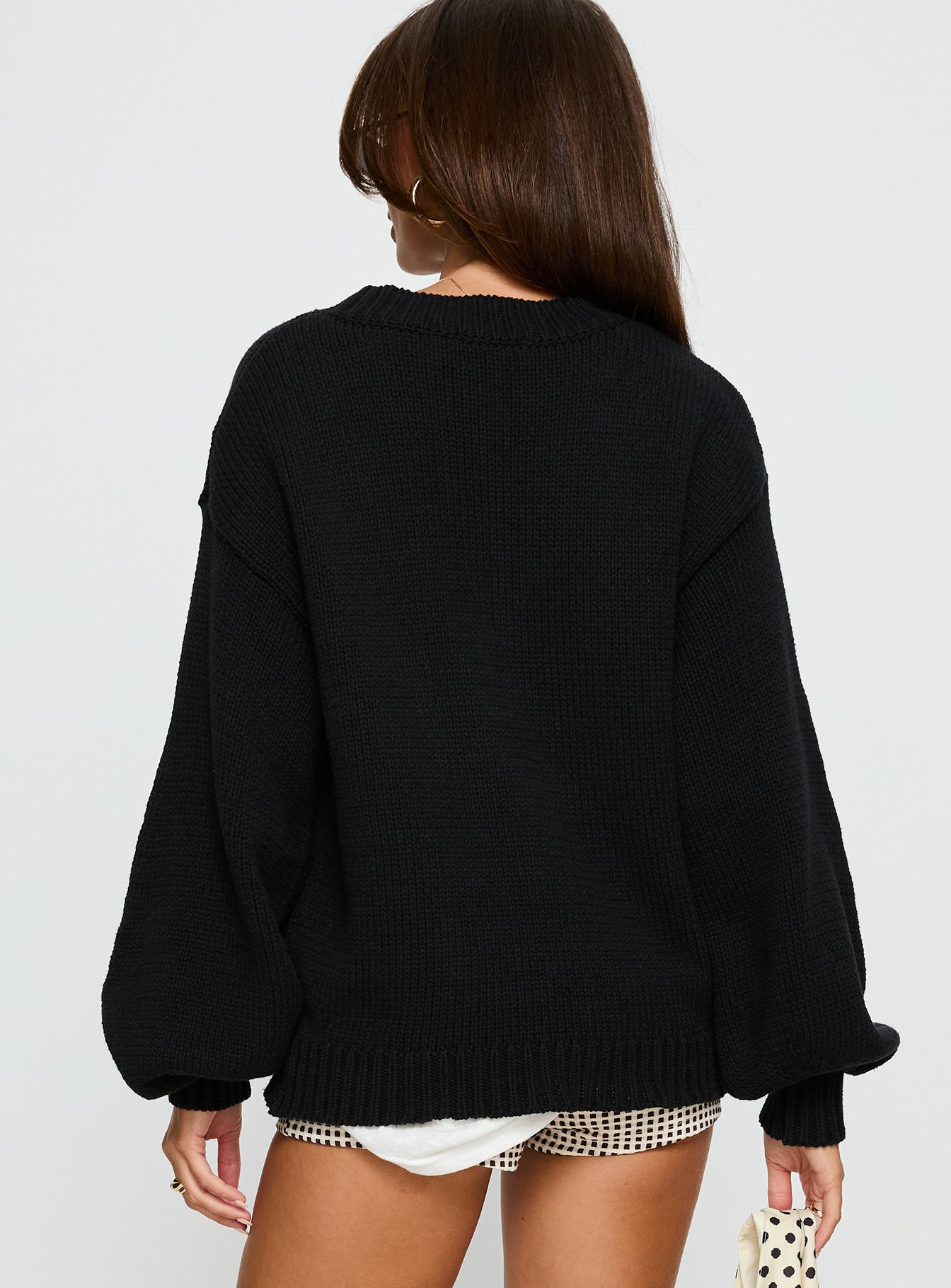 Harmony Balloon Sleeve Knit Sweater Black | Princess Polly