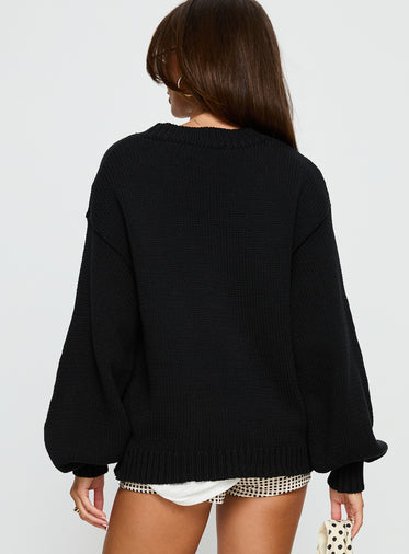 Harmony Balloon Sleeve Knit Sweater Black