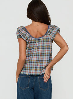 Luisetta Babydoll Top Blue Plaid