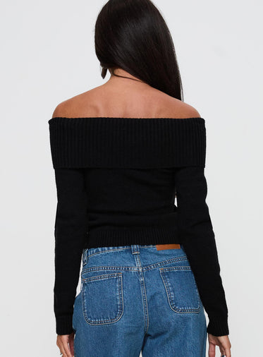 One For Me Off The Shoulder Long Sleeve Sweater Black