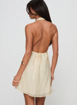 back view of model wearing Princess Polly Plus One Mini Dress Beige Plunger 