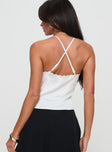 back view of model wearing Princess Polly Satina Top White Sleeveless V-Neck 